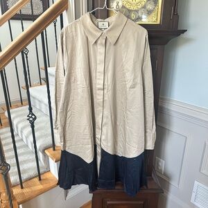 Two-Tone Beige and Navy Button-Up Dress